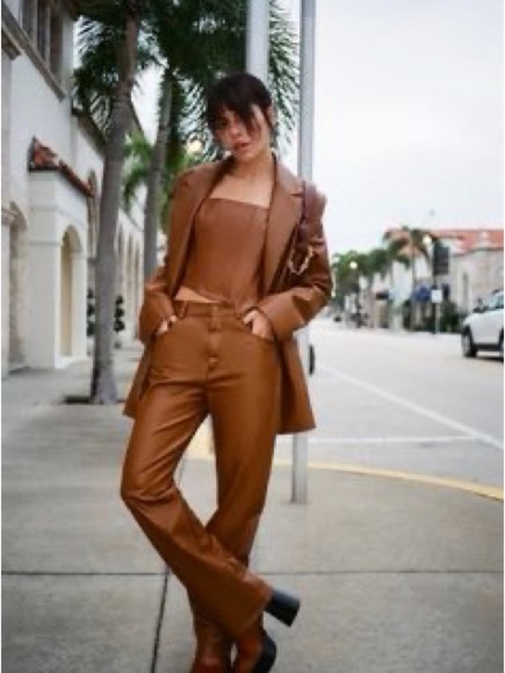 ZARA Cognac Brown Faux Leather Blazer Jacket